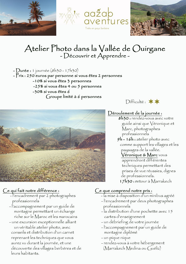 Aazab Aventure, excursions depuis Marrakech, atelier photo à Ouirgane, Marrakech